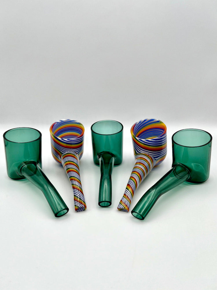 Puffco Proxy dry pipe attachment in teal and rainbow linework