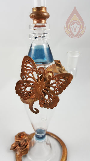 Rig Pipe Banger Glass Art USMade Copper Electroplated Butterfly