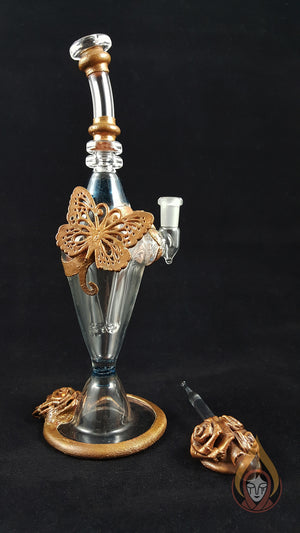 Rig Pipe Banger Glass Art USMade Copper Electroplated Butterfly