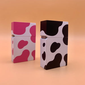 Tsubota Pearl Hard Edge Refillable Strike Lighter Cow Print Pink Spots Black and White